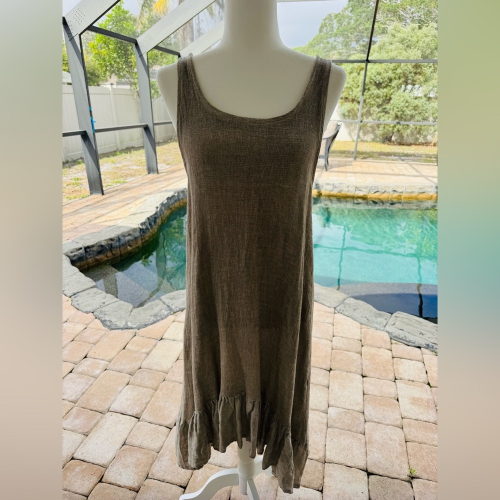 💕 Tempo Taupe European Linen Sleeveless Dress